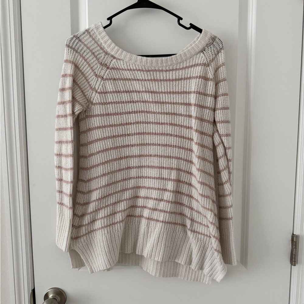 LC Lauren Conrad Cream Sweater with Light Pink Stripes